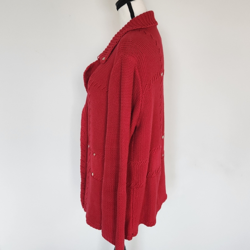 Chico's Cardigan Sweater Chunky Heavy Warm Red Rivet Big Buttons Large/ 3 - Picture 6 of 14